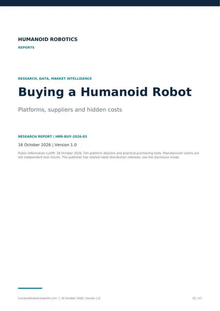 Actual cover of Buying a Humanoid Robot: Platforms, Suppliers and Hidden Costs, edition 2026.10.