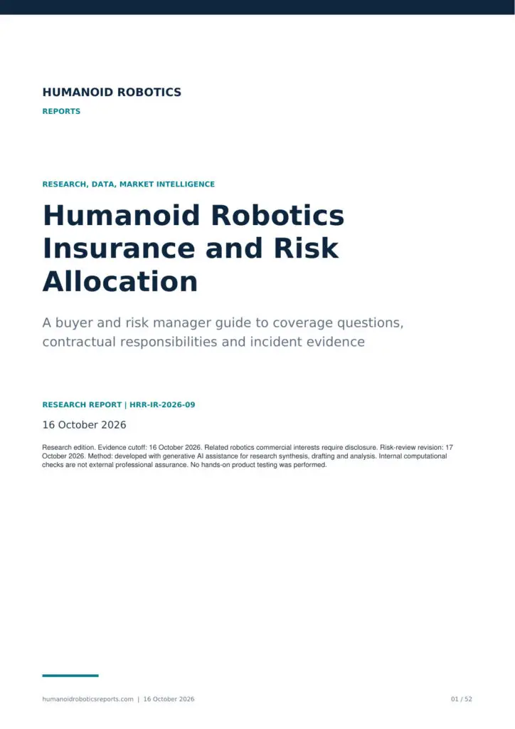 Cover of Humanoid Robotics Insurance and Risk Allocation, research edition dated 16 October 2026.