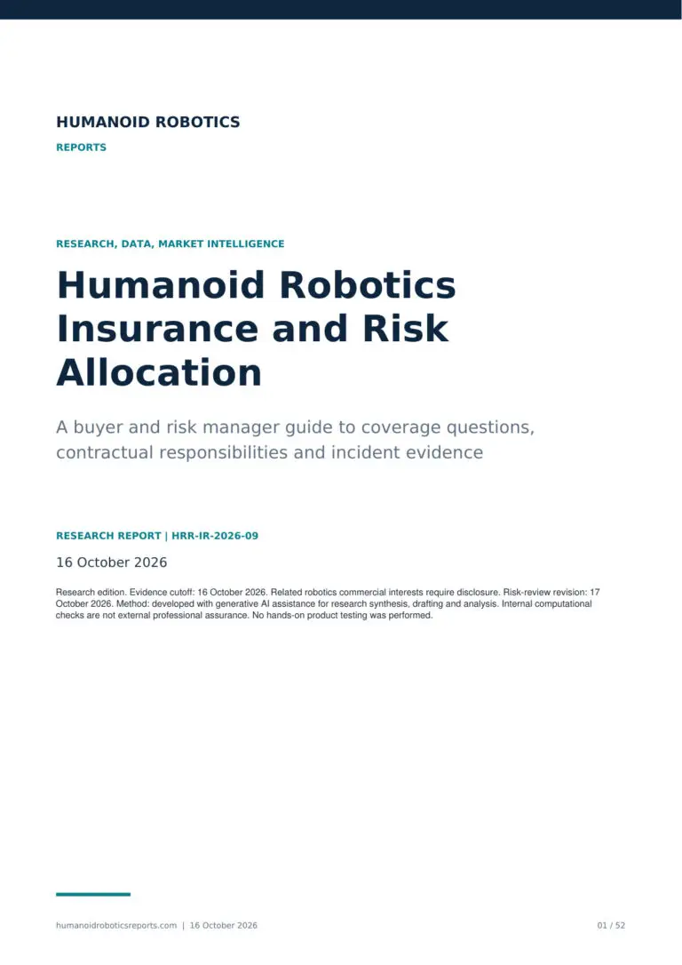 Cover of Humanoid Robotics Insurance and Risk Allocation, research edition dated 16 October 2026.