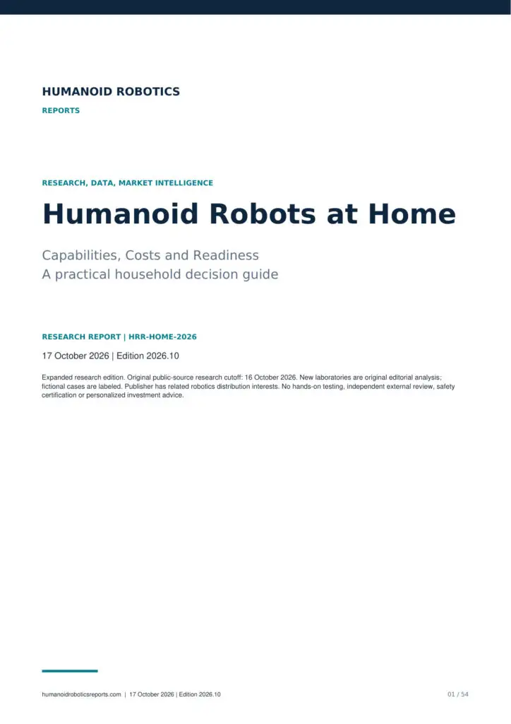 Cover of Humanoid Robots at Home: Capabilities, Costs and Readiness, expanded edition dated 17 October 2026 with an original research cutoff of 16 October 2026.