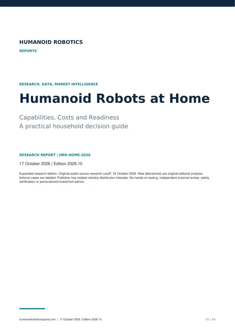 Cover of Humanoid Robots at Home: Capabilities, Costs and Readiness, expanded edition dated 17 October 2026 with an original research cutoff of 16 October 2026.