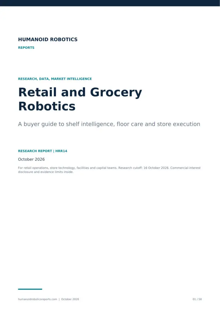 Cover of Retail and Grocery Robotics: A buyer guide to shelf intelligence, floor care and store execution, October 2026 edition.
