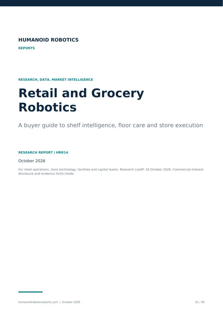 Cover of Retail and Grocery Robotics: A buyer guide to shelf intelligence, floor care and store execution, October 2026 edition.