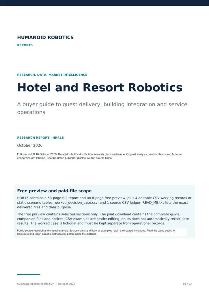 Cover of Hotel and Resort Robotics: A buyer guide to guest delivery, building integration and service operations, October 2026 edition.
