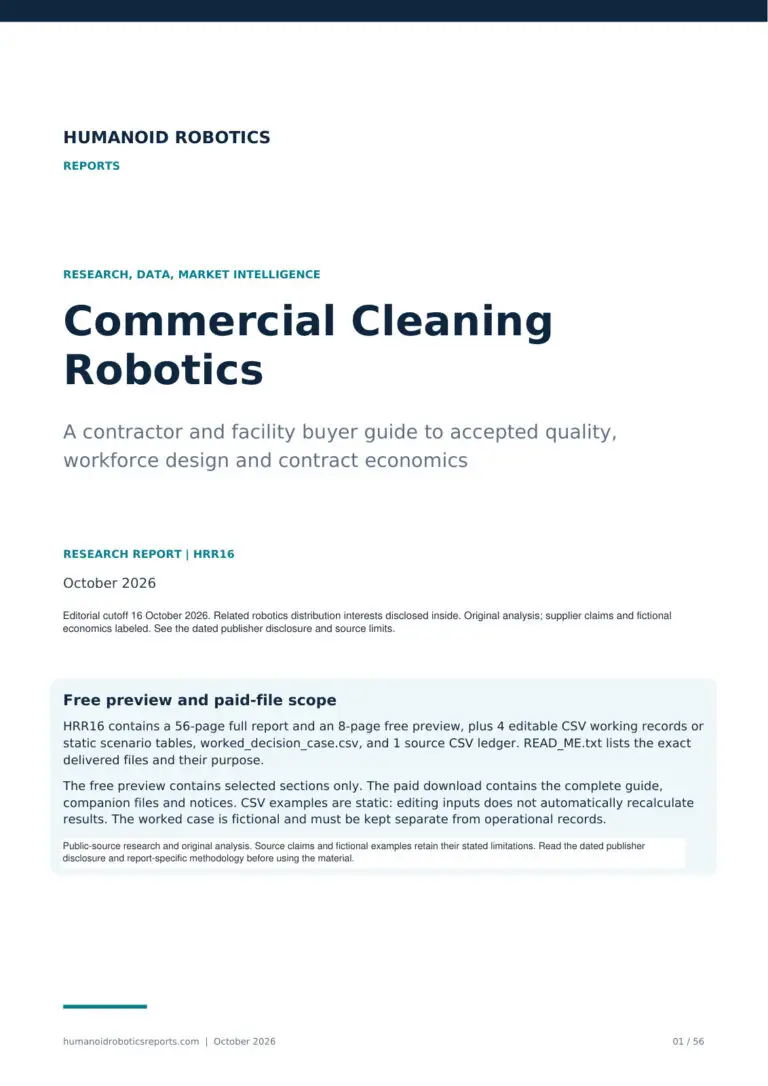 Cover of Commercial Cleaning Robotics: A contractor and facility buyer guide to accepted quality, workforce design and contract economics, October 2026 edition.
