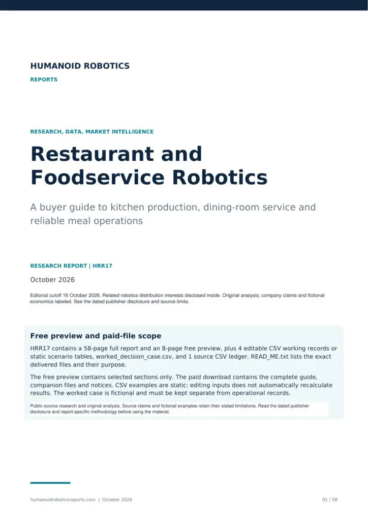 Cover of Restaurant and Foodservice Robotics: A buyer guide to kitchen production, dining-room service and reliable meal operations, October 2026 edition.