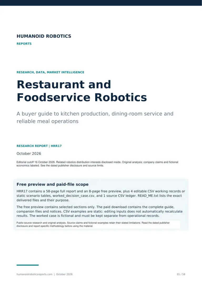 Cover of Restaurant and Foodservice Robotics: A buyer guide to kitchen production, dining-room service and reliable meal operations, October 2026 edition.