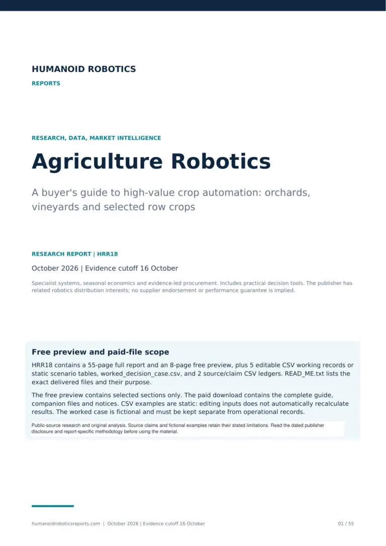 Cover of Agriculture Robotics: A buyer's guide to high-value crop automation: orchards, vineyards and selected row crops, October 2026 edition.