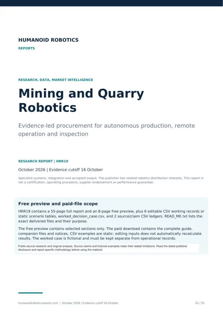 Cover of Mining and Quarry Robotics: Evidence-led procurement for autonomous production, remote operation and inspection, October 2026 edition.