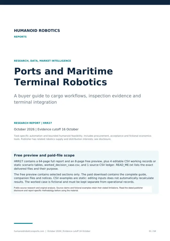 Cover of Ports and Maritime Terminal Robotics: A buyer guide to cargo workflows, inspection evidence and terminal integration, edition 2026.10.
