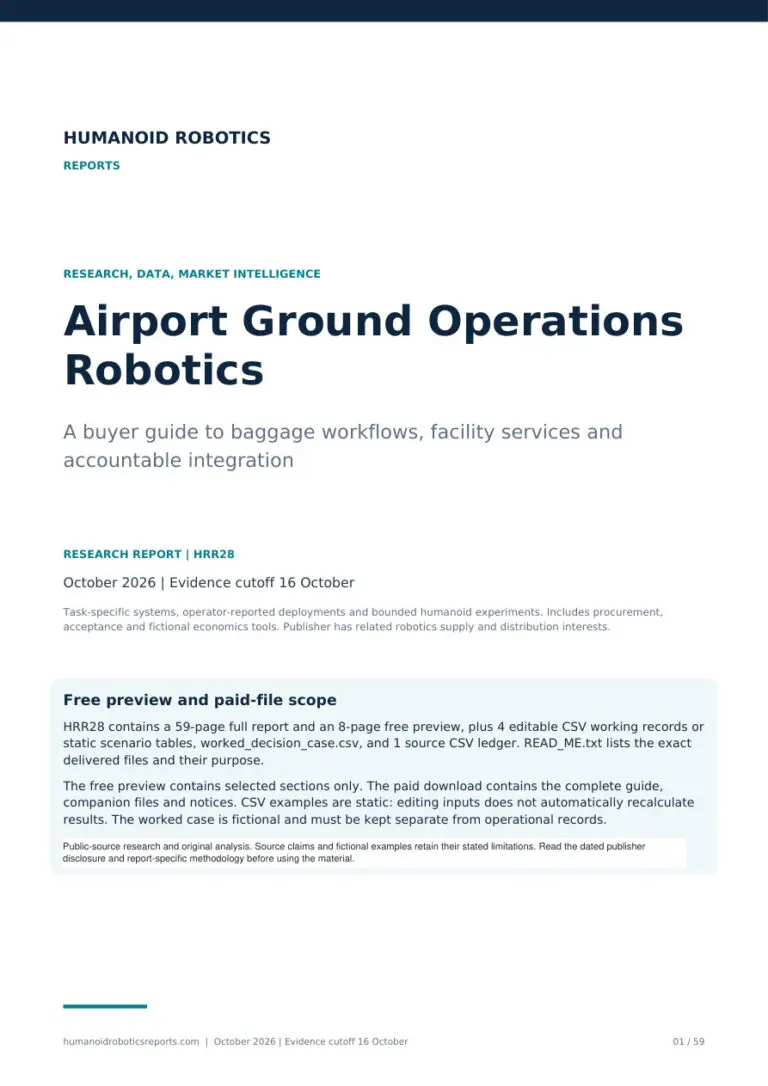 Cover of Airport Ground Operations Robotics: A buyer guide to baggage workflows, facility services and accountable integration, edition 2026.10.