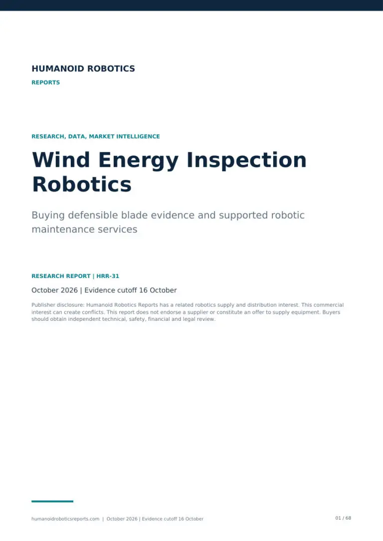 Cover of Wind Energy Inspection Robotics: Buying defensible blade evidence and supported robotic maintenance services, edition 2026.10.
