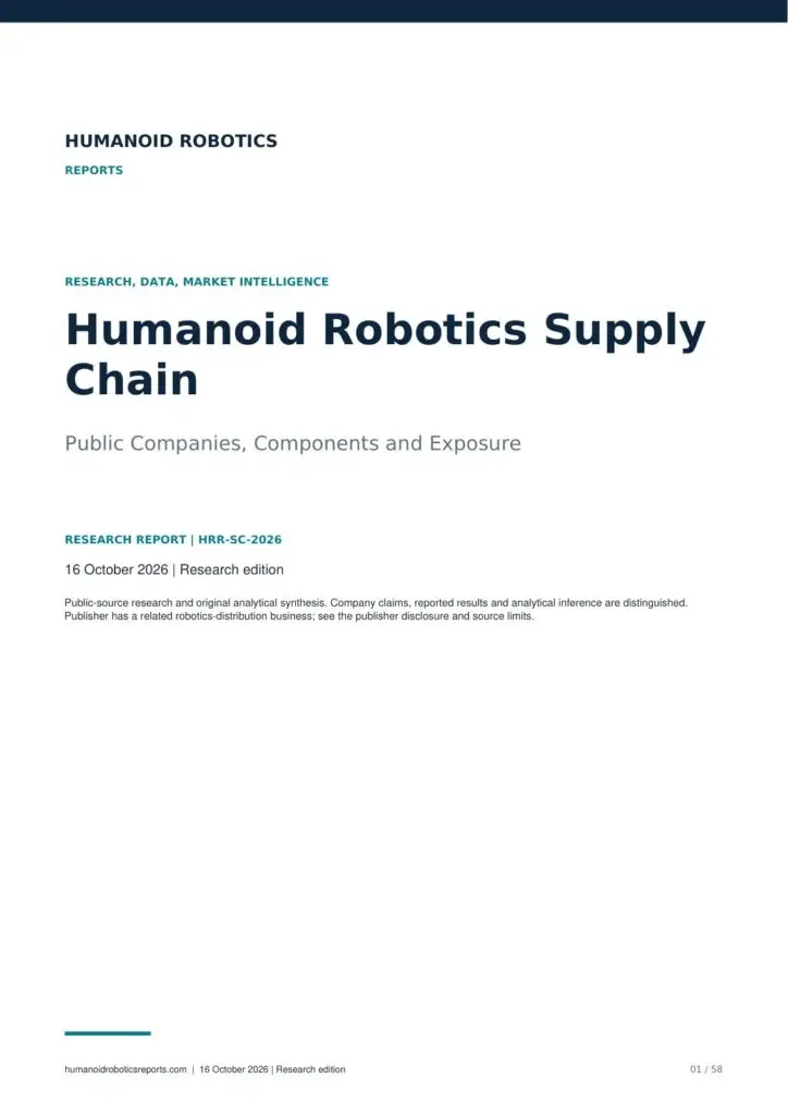 Cover of Humanoid Robotics Supply Chain: Public Companies, Components and Exposure, research edition dated 16 October 2026.