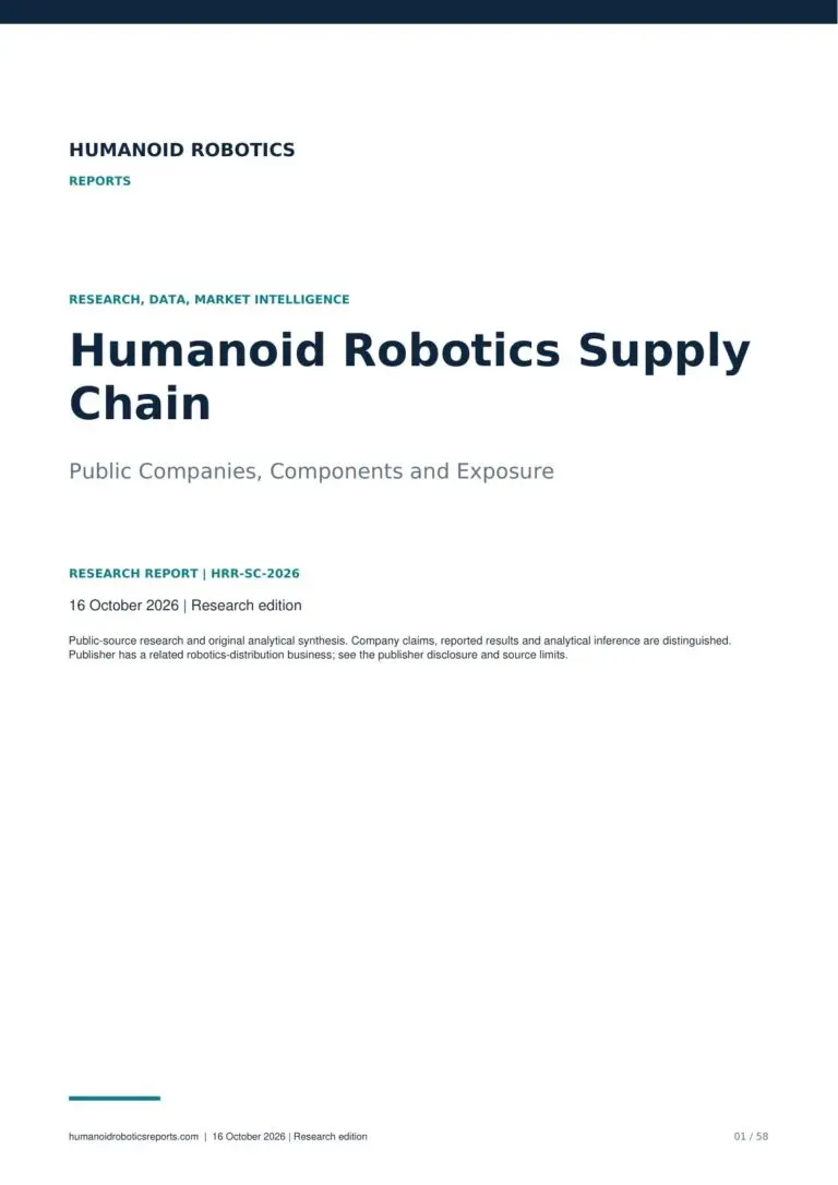Cover of Humanoid Robotics Supply Chain: Public Companies, Components and Exposure, research edition dated 16 October 2026.